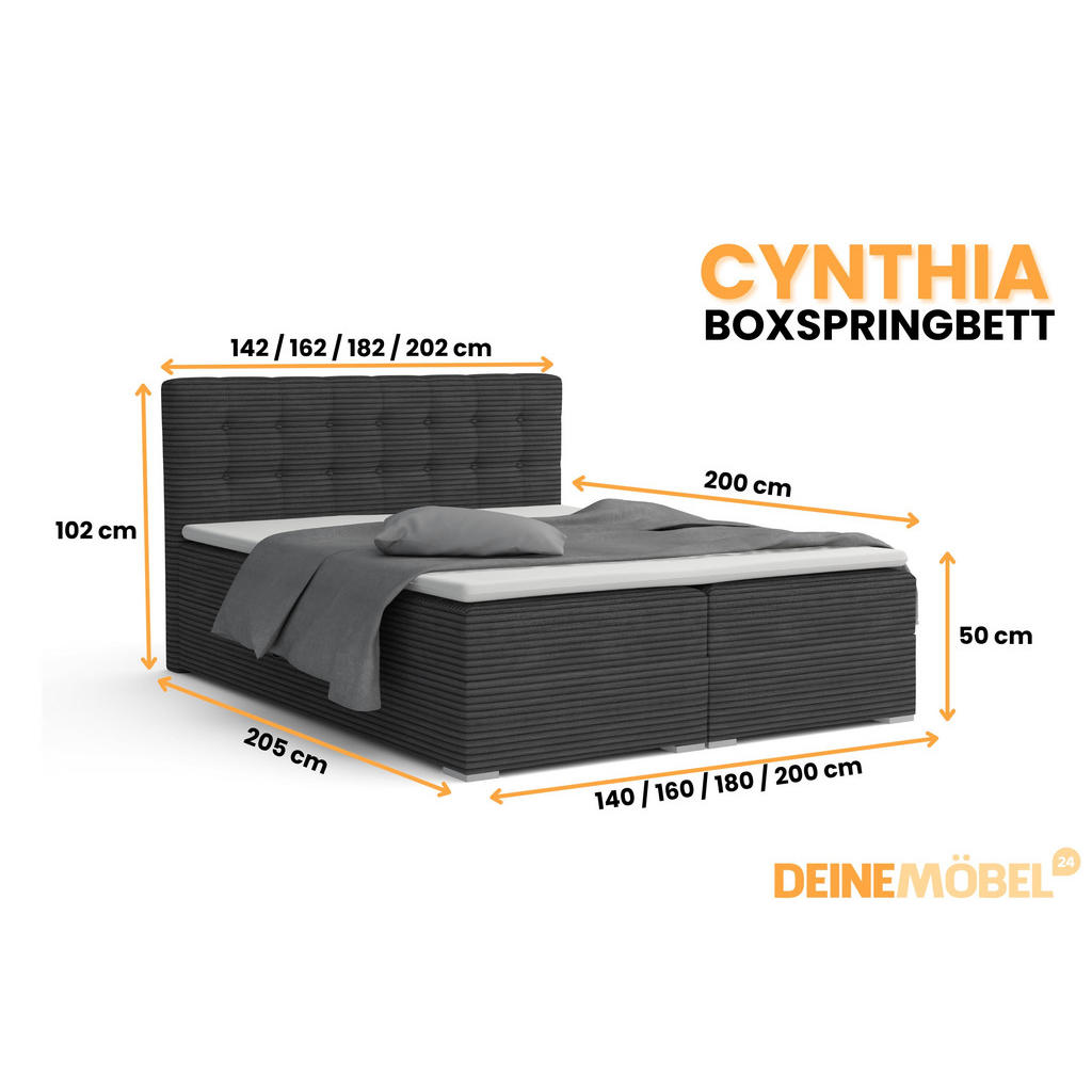 Thumbnail - Deine Möbel 24 Boxbett, Anthrazit, Holz, Holzwerkstoff, Textil, H4, 140x200 cm, Schlafzimmer, Betten, Boxspringbetten