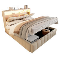POLSTERBETT 140x200 cm in Beige mit hydraulischem Stauraum, LED und USB-/USB-C-Anschlüssen - Beige, Textil (140/200cm) - IVMEU