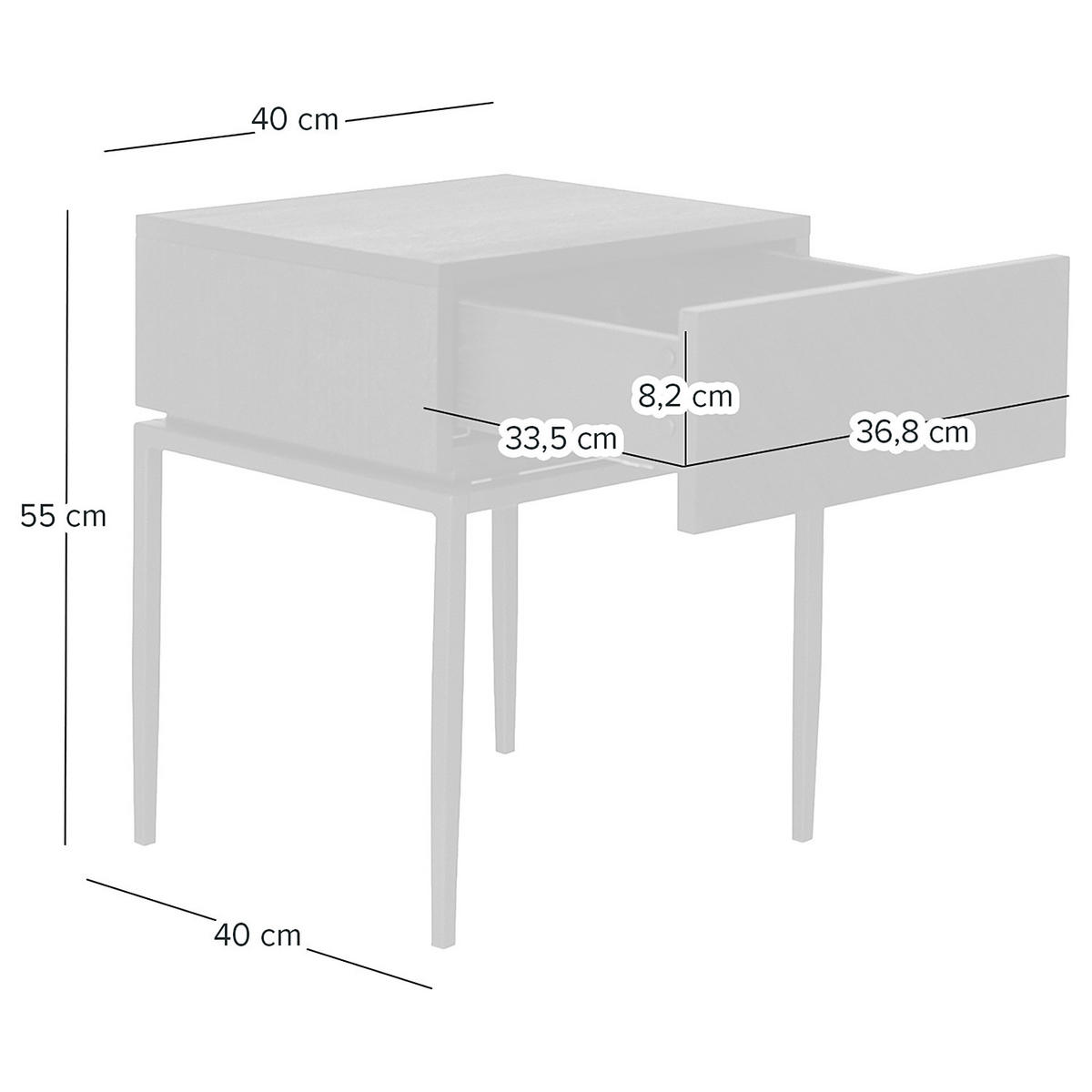 NACHTKOMMODE - Echtholzfurnier / Eisen - Schwarz, Holzwerkstoff (45/55/40cm) - home24