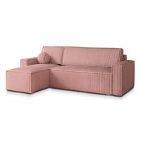 ECKSOFA RAVELO T Rosa Kordstoff mit Schlaffunktion - Rosa, Holz (240/140cm) - MASSENO