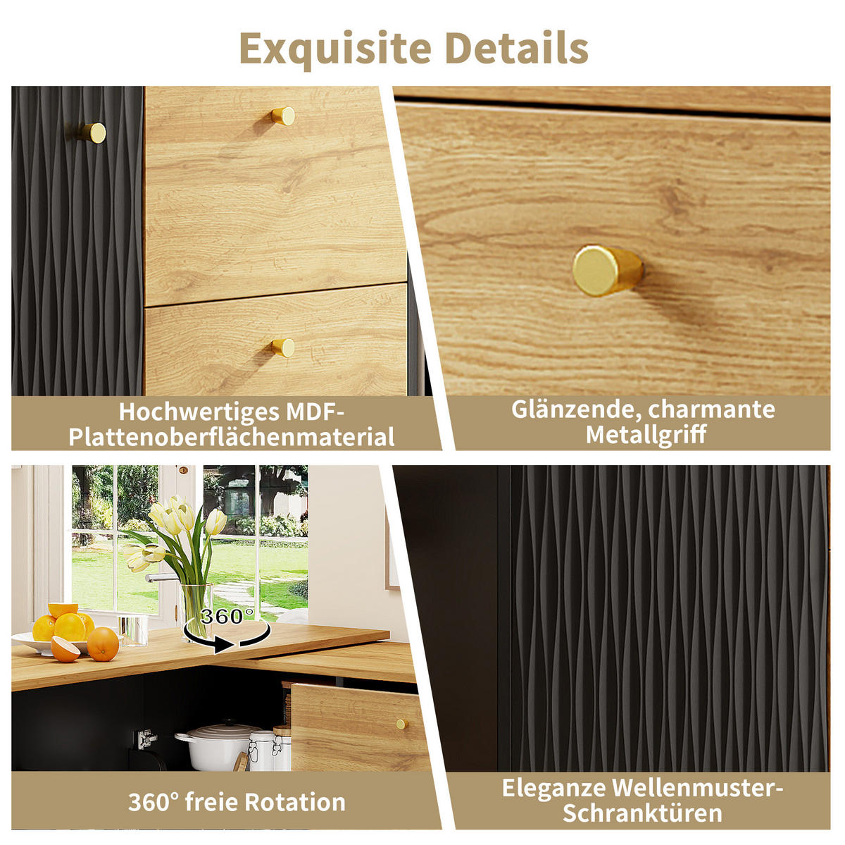BARTISCH dreh- und ausziehbar 138-204 x 39 x 104 cm MDF Schwarz - Schwarz, Holzwerkstoff (39/104/204cm) - Meubliv