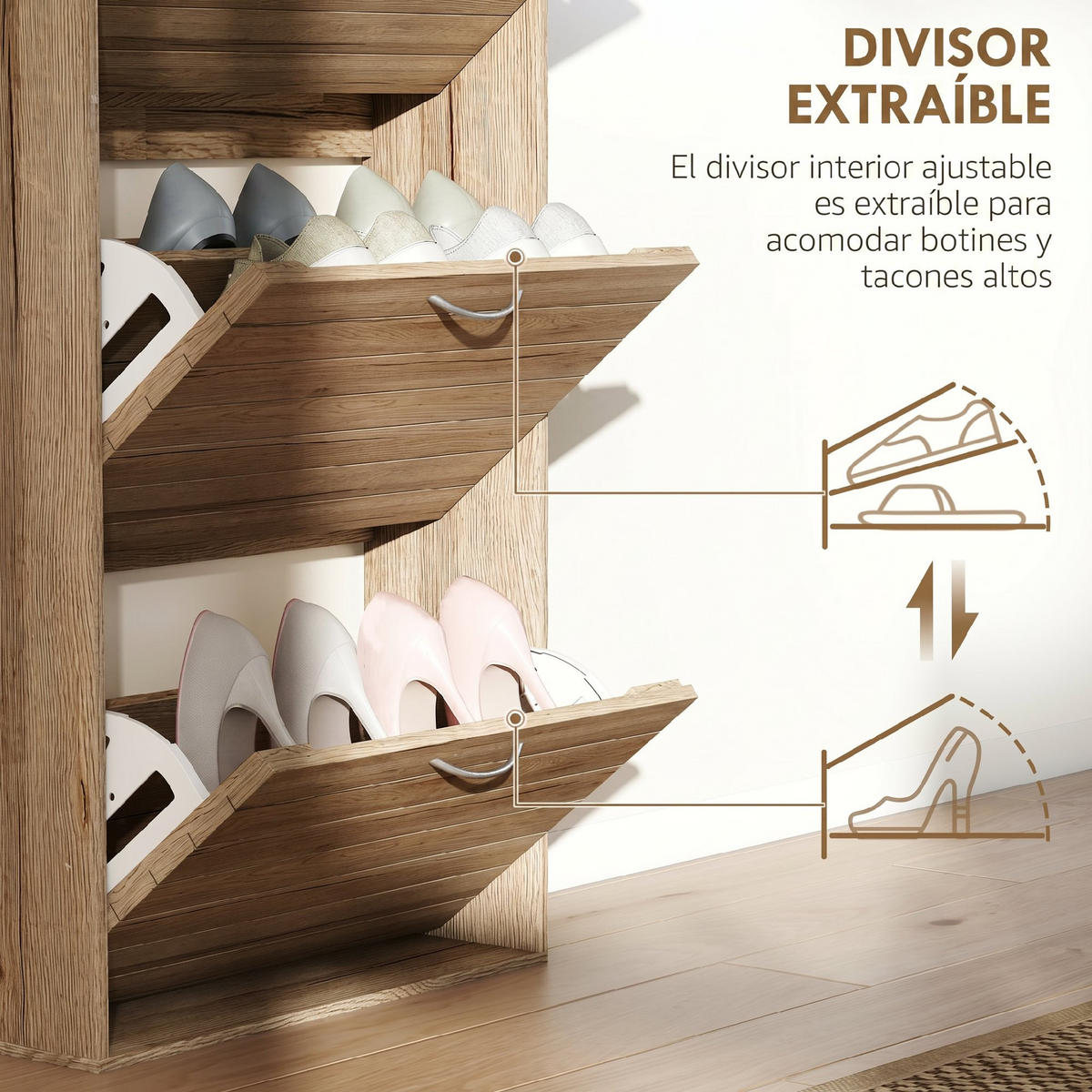 SCHUHSCHRANK,SCHMAL 3 Flügeltüren verstellbare Böden für 12 Paar,eiche - Beige, Holzwerkstoff (57/116/23.5cm) - Vallsero