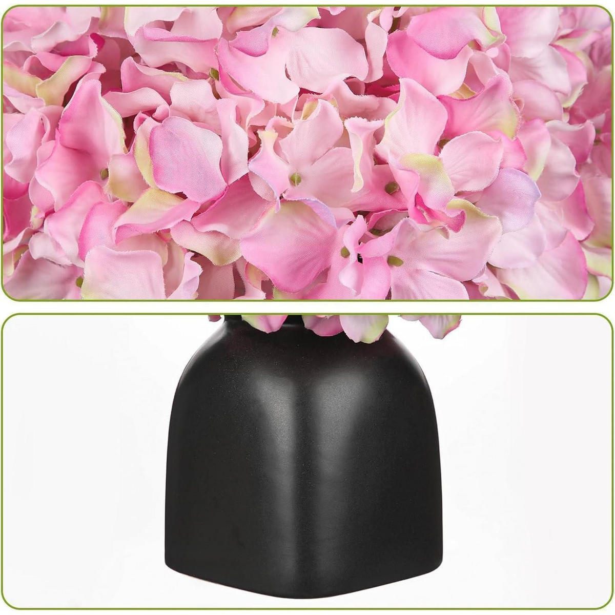 KUNSTBLUMEN Hortensien mit Beeren in schwarzer Keramikvase 31 cm - Rosa, Keramik (33cm)
