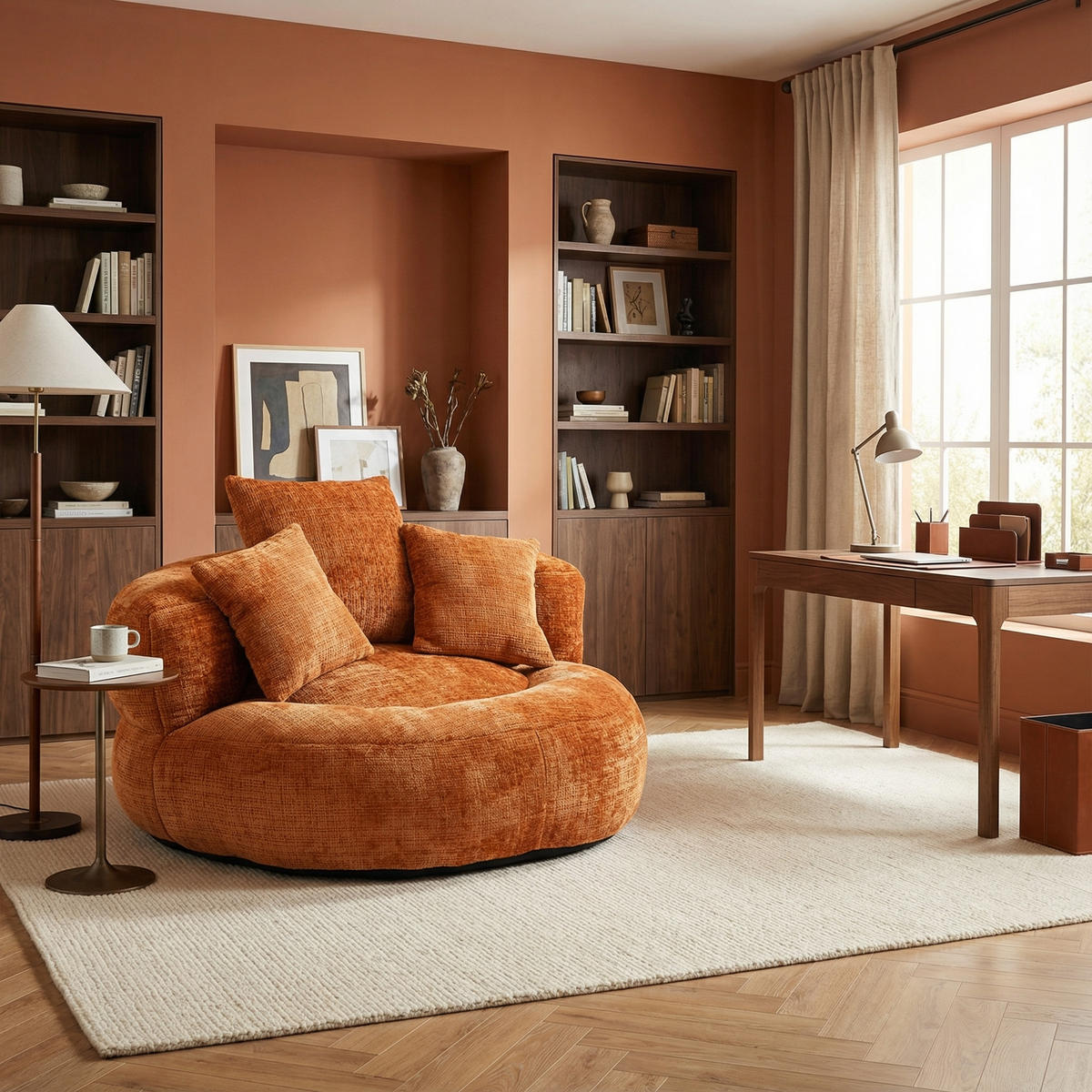 SITZSACK in Chenille mit 3 Kissen - Orange, Textil (108/52/108cm) - Urban Meuble