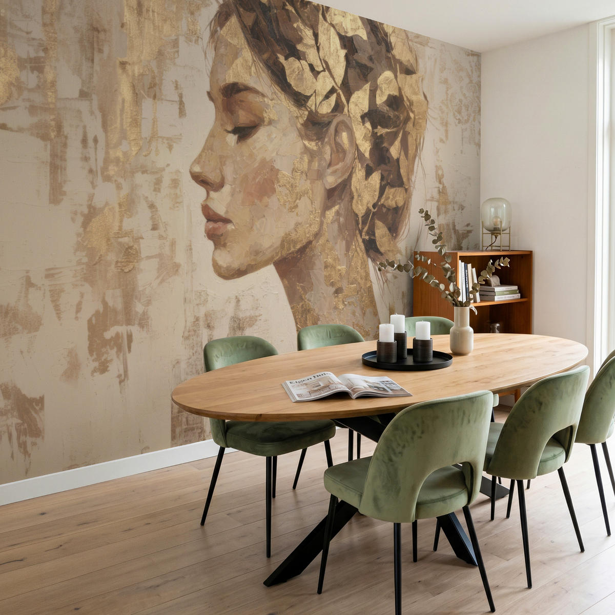 TAPETE - Frau - Gold - Abstrakt - Textur - 300x200 cm - Goldfarben, Papier (300/200cm) - OnlyWow
