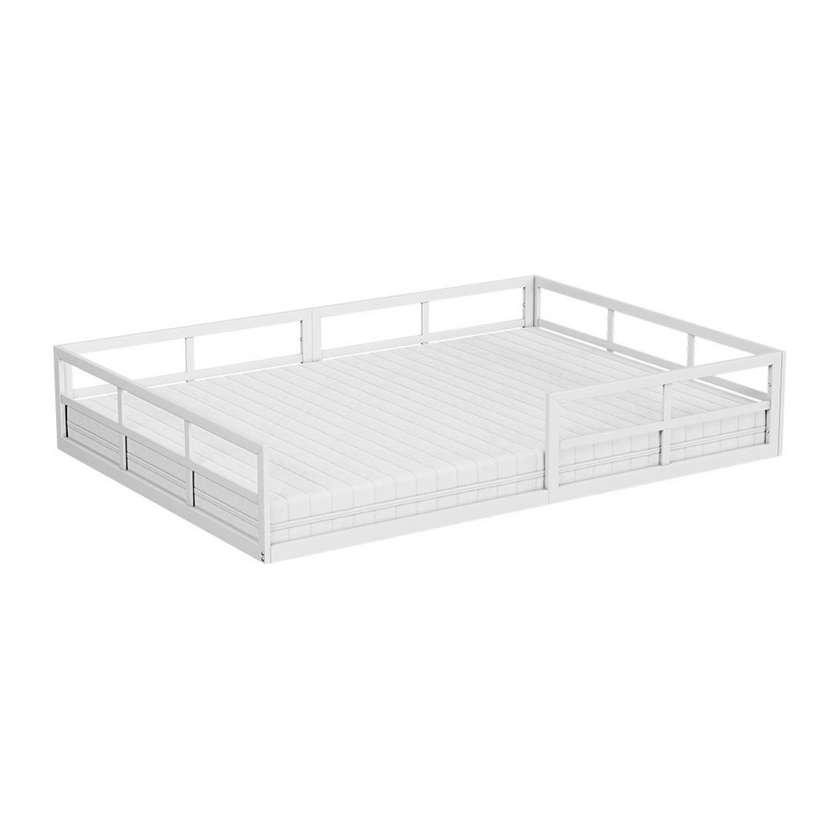 BODENBETT AUS METALL Minno Weiß 140x200 mit Matratze - Weiß, Metall - VitaliSpa