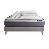 BETT Actimemo plus Memory-Schaum 140 x 200 cm h4 - Kit Bettgestell Grau - Mit Kissen und Bettdecke - Beige/Grau, Karton/Holz (140/200cm) - ACTISOM