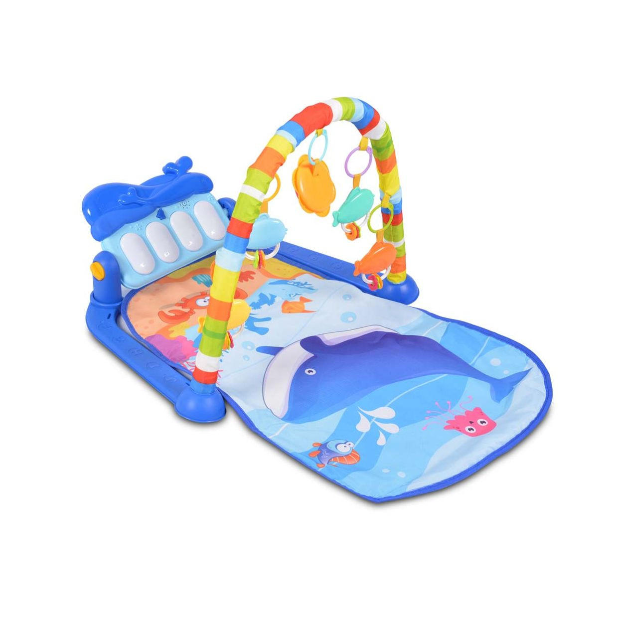 SPIELBOGEN Ocean HE0631 blau Krabbeldecke, 5 Hängespielzeuge, Klaviertasten, 100% Polyester - Blau, Textil (58/42/74cm) - Moni