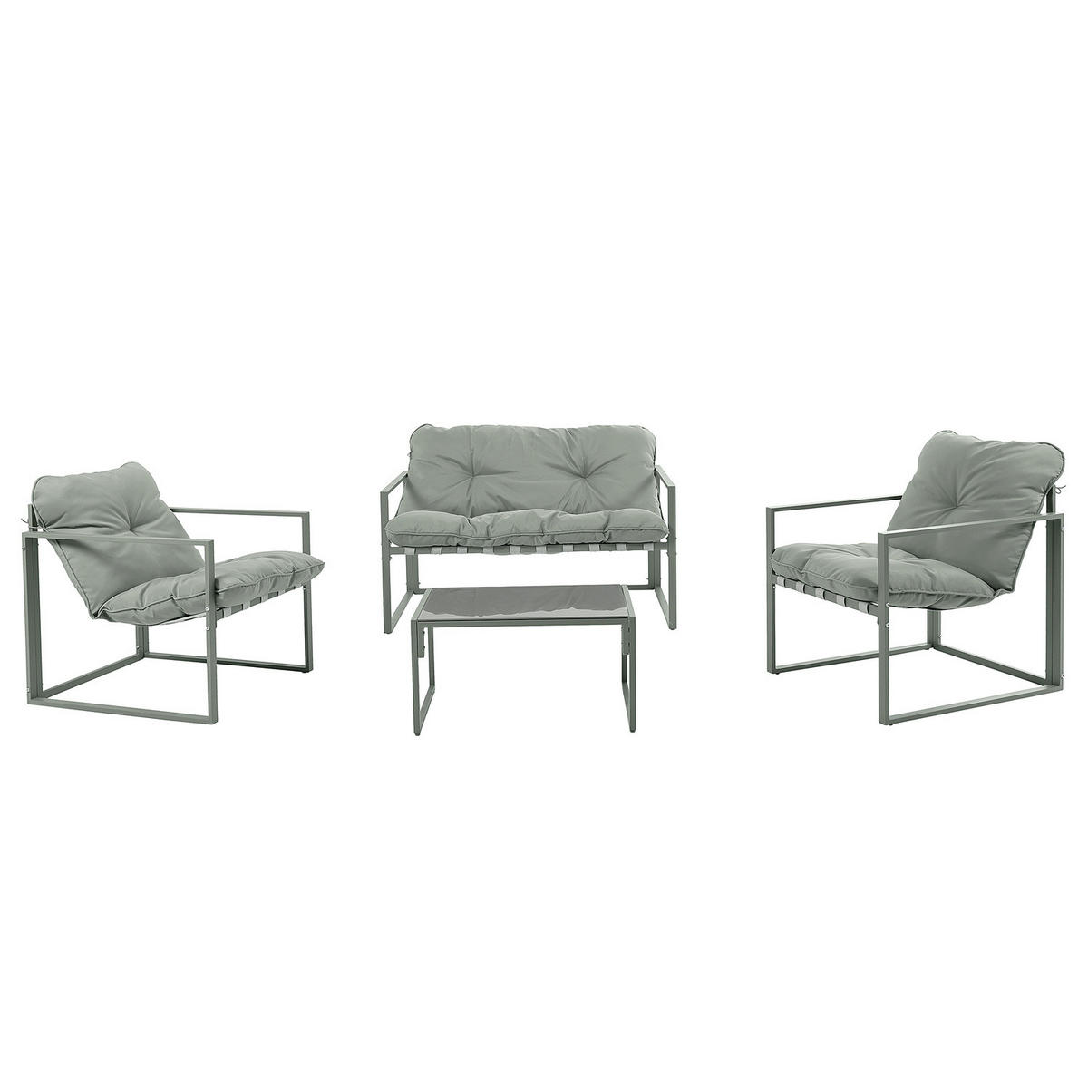 GARTENSITZGRUPPE - Eisen / Polyester - Schwarz / Grau - 4-teilig - Grau, Glas/Textil - home24