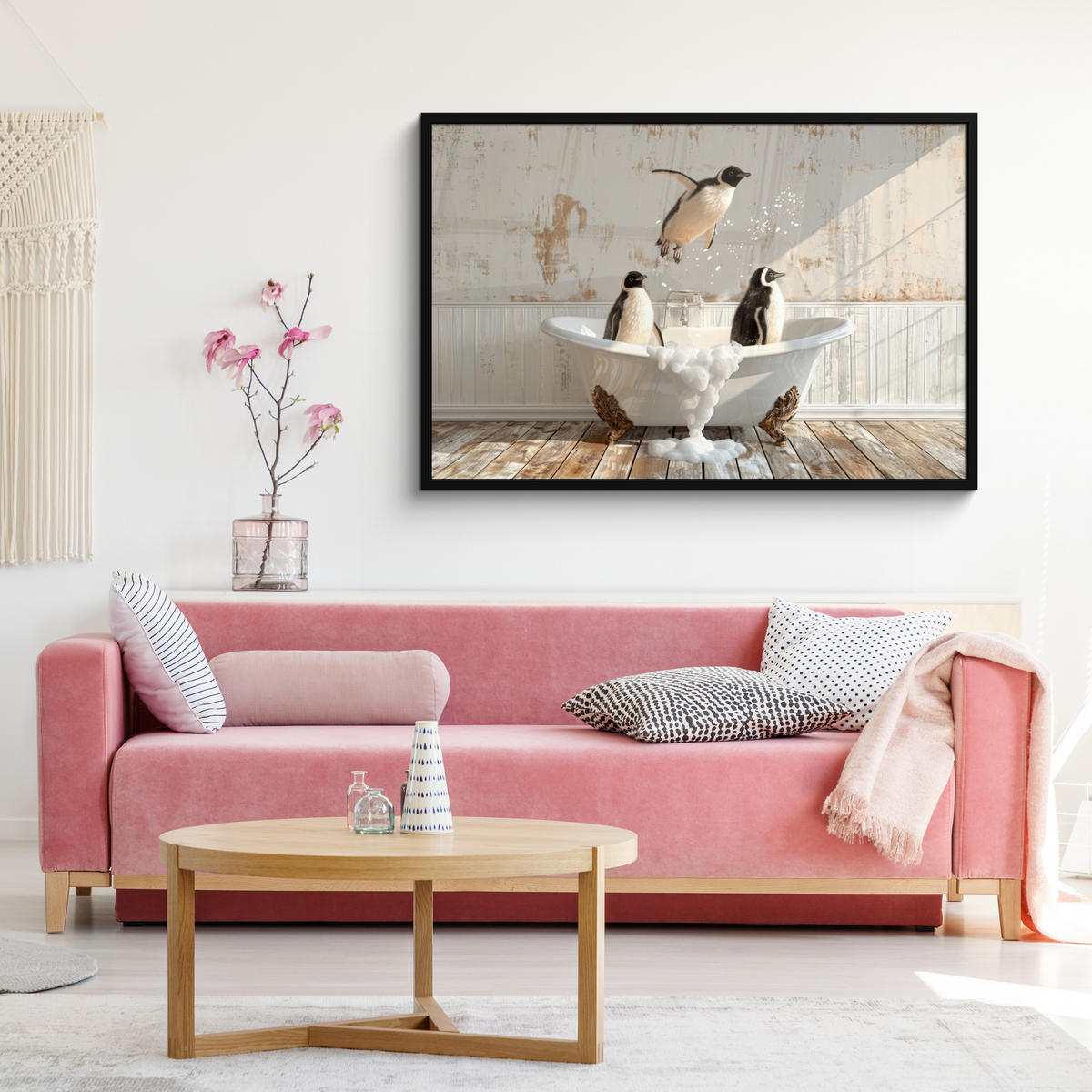 ZARÁMOVANÝ PLAGÁT Vintage - Tučniak - Vaňa - Pena 120x80 cm - čierna, papier (120/80cm) - MuchoWow