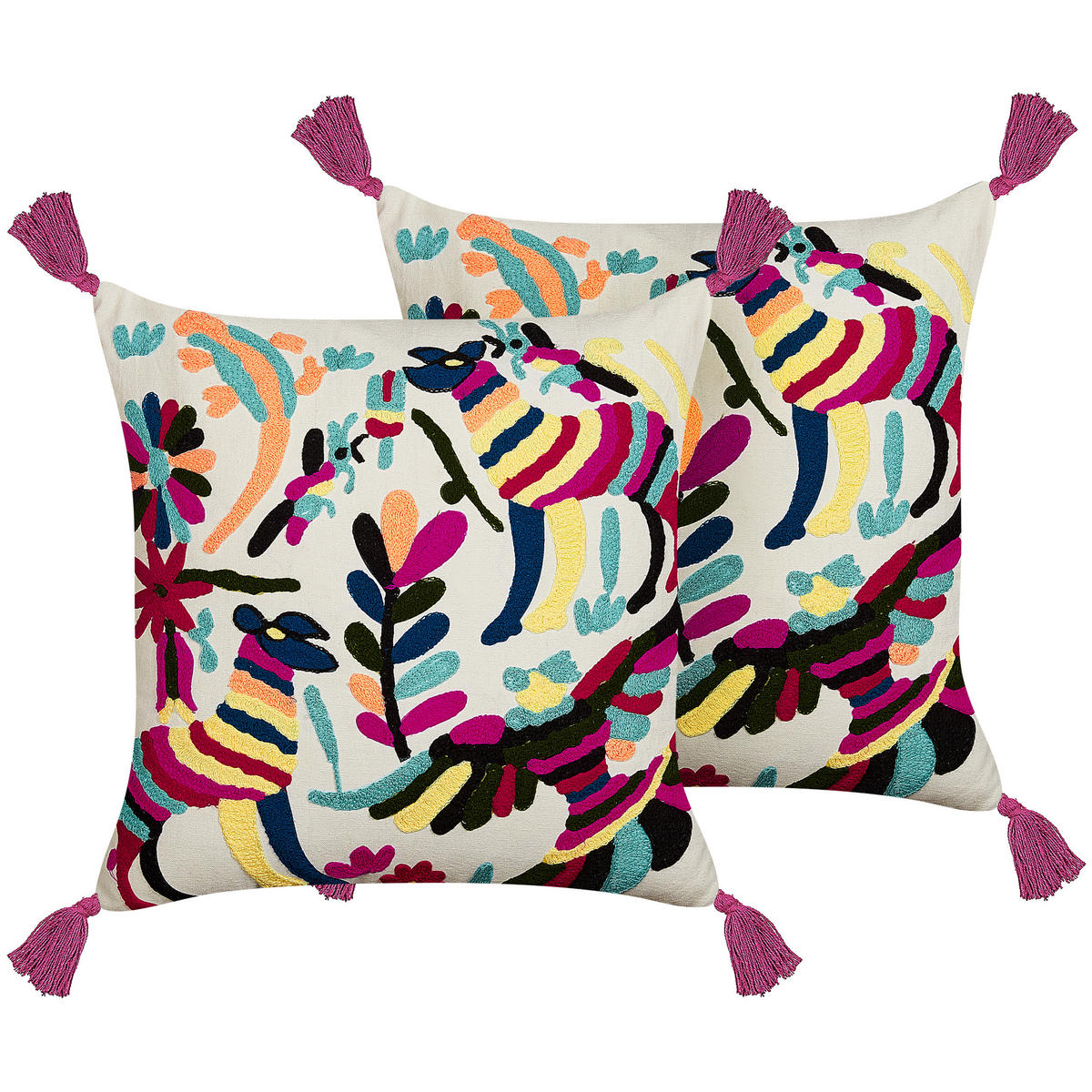 DEKOKISSEN 2er-Set Bunt 50/50 cm Raiganj - Multicolor, Naturmaterialien/Textil (50/50cm) - Beliani