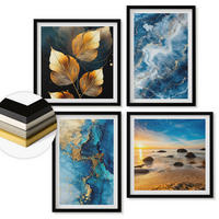 WANDBILDER 4er-Set - 50x50 cm & 40x60 cm Schwarzer Rahmen - Bilder mit blau-goldenen Mustern - Schwarz, Kunststoff (50/50cm) - ArtPrintCave