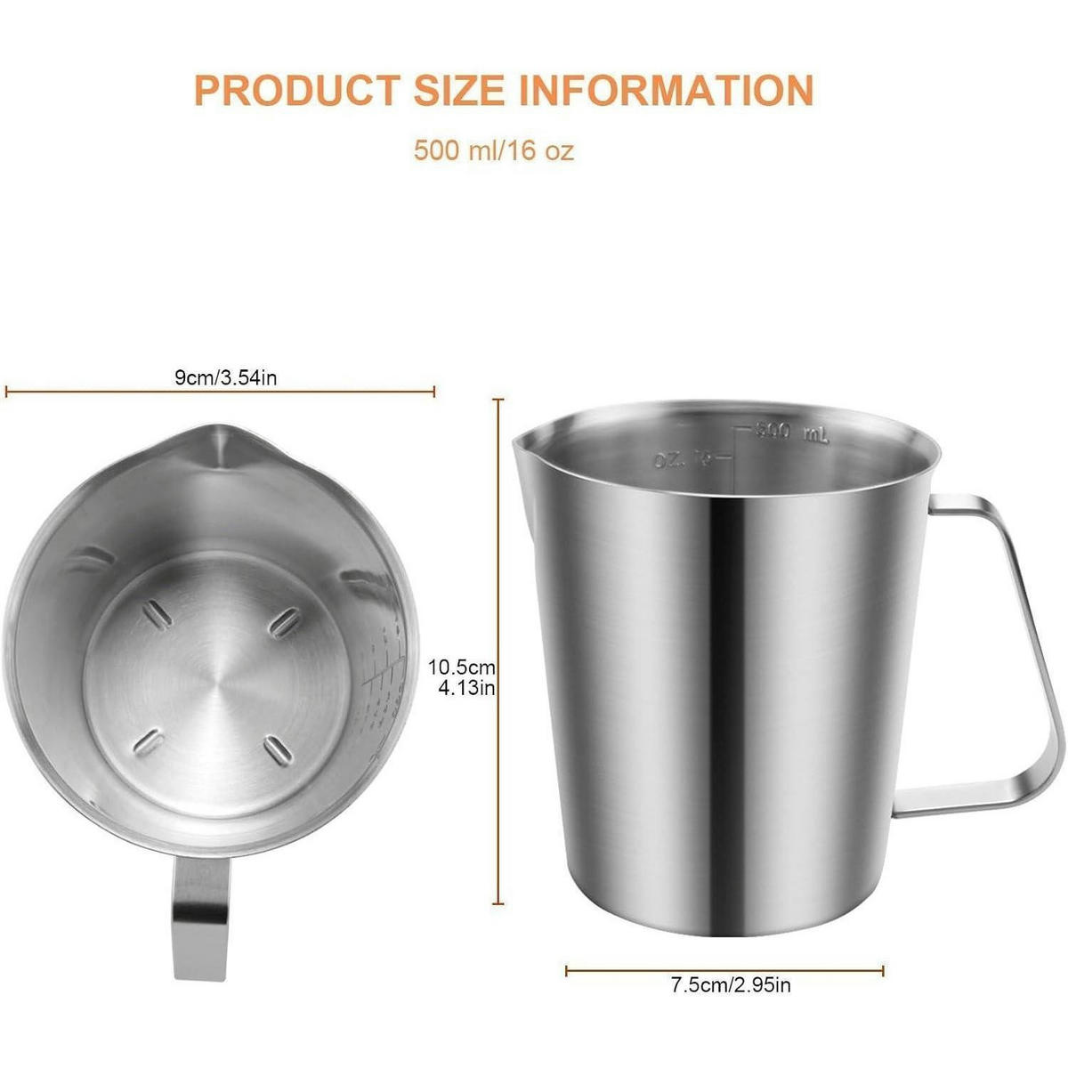 MESSBECHER Edelstahl 500 ml - Silberfarben, Metall (0.5L)