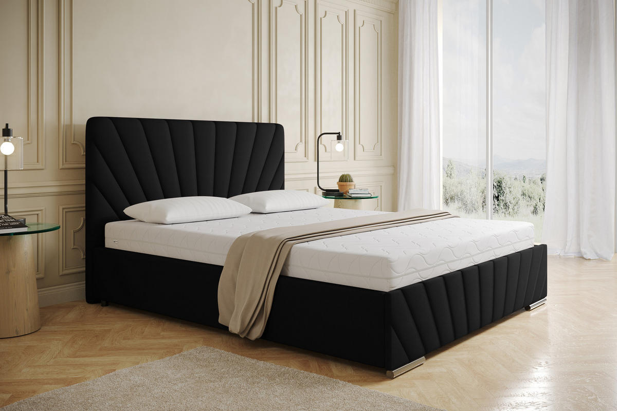 POLSTERBETT Ray 160 x 200 cm mit Bettkasten, Lattenrost und Taschenfederkernmatratze Pocket mit Kokosmatte - Schwarz - Schwarz, Holz (160/200cm) - Panda Möbel