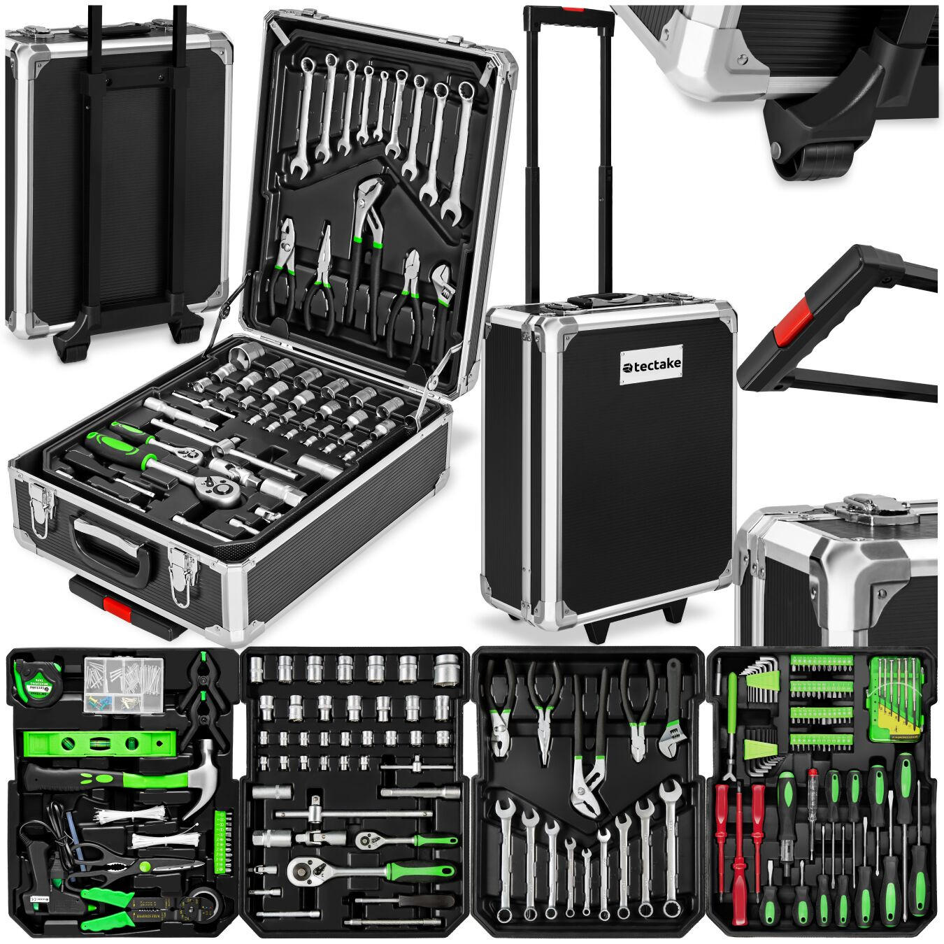 WERKZEUGKOFFER ,mit Klappgriff und Teleskopgriff,schwarz - Schwarz, Metall (20/100/37cm) - tectake