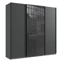 SCHWEBETÜRENSCHRANK 3-türig extrahoch in Grafit, eine Tür mit Glasfront Grau, B225/H236/T64 cm / 22544 - Schwarz/Graphitfarben, Holzwerkstoff/Metall (225/236/64cm) - luma-home