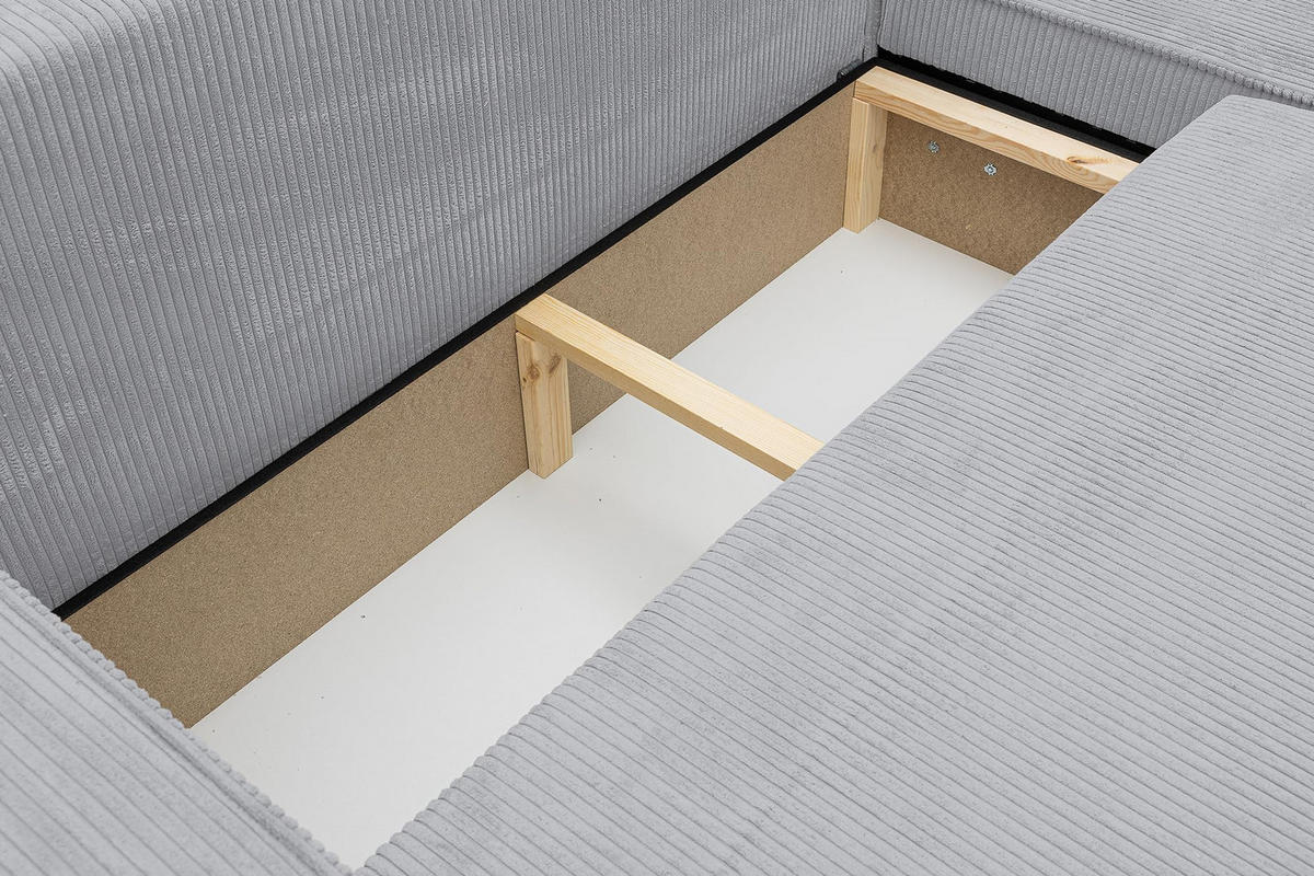 ECKSOFA HUGO XL Schlaffunktion und Bettkasten Cord-Stoff (Grau) - Grau, Textil (274/142cm) - VENASI MÖBEL