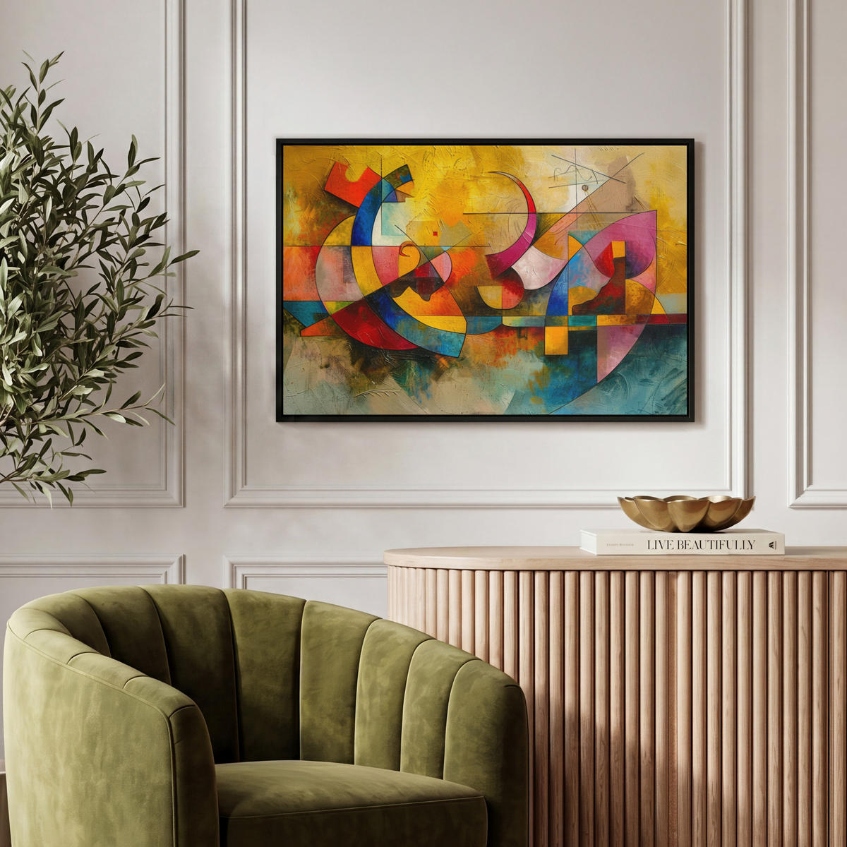 LEINWAND Bilder mit Rahmen - Kunst - Abstrakt - Modern - 60x40 - Gelb, Textil (60/40cm) - MuchoWow