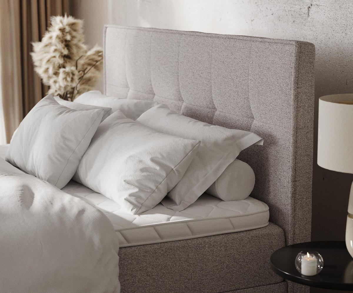 BOXBETT Tivra 180/200 cm Beige im Riva Stoff - Beige/Schwarz, Holz/Holzwerkstoff (180/200cm) - AltaBeds