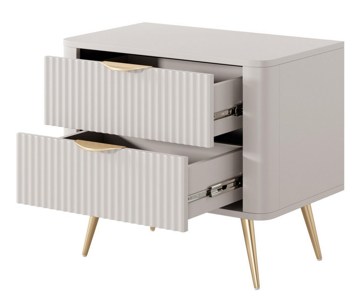NACHTTISCH Beige Lena Geriffelt Auf Goldenen Beinen - Beige, Holzwerkstoff (63/55/38cm) - Sepro Meble