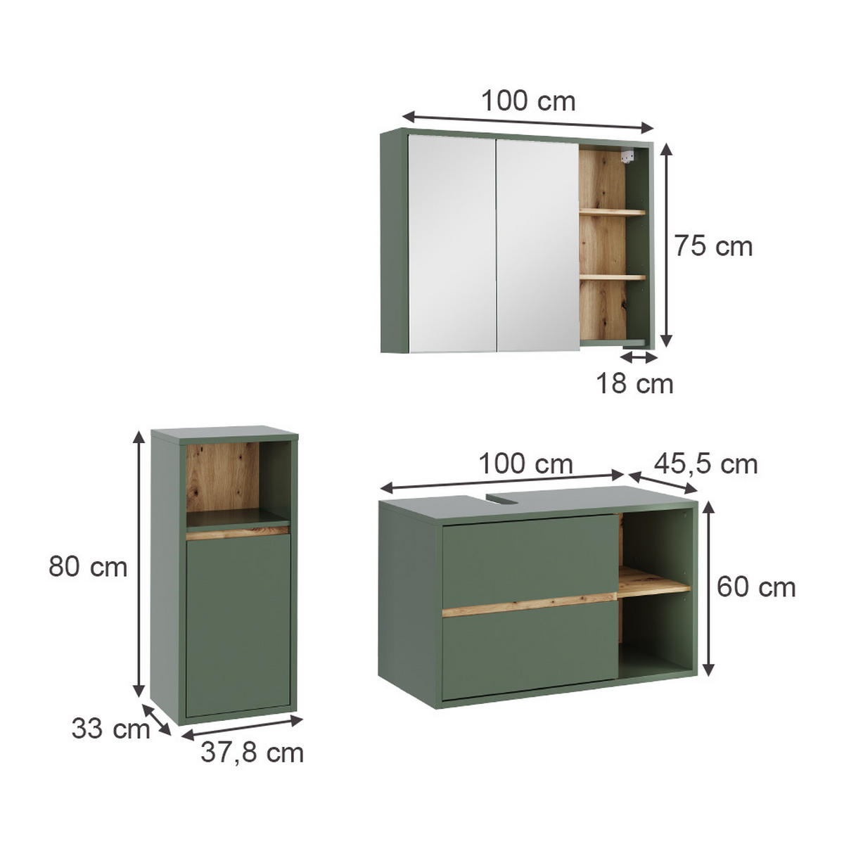 Eiche Artisan/Grün, Holzwerkstoff (100/60/45.5cm) - Vicco