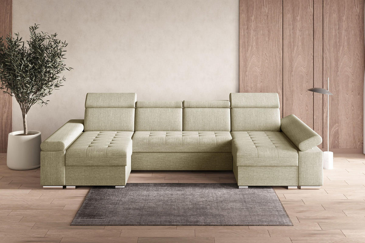 WOHNLANDSCHAFT - Ecksofa U - Luka U - Beige (Twist 01) - Beige, Holzwerkstoff (330/94/168cm) - Möblo