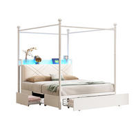 POSTEL s nebesy 140/190 cm bílá z kovu s LED osvětlením USB/Type-C a úložným prostorem - bílá, kov (140/190cm) - OKWISH