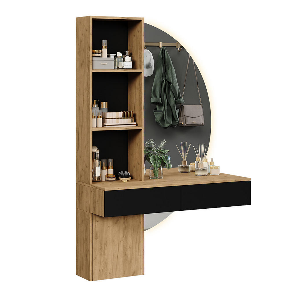 MASUTA DE TOALETA Melora Stejar/negru 100 cm cu oglindă LED