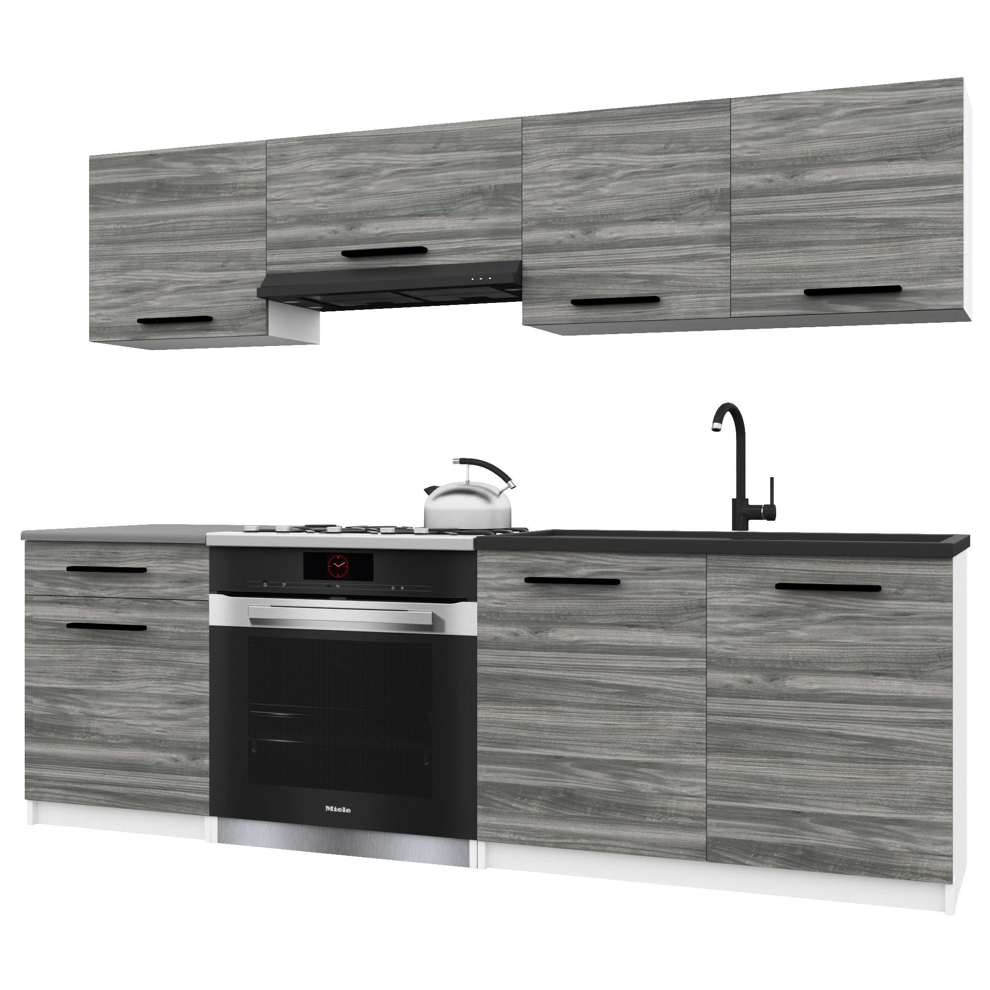 KÜCHENZEILE Italia 1 180 cm, mit Arbeitsplatten, Grau Glamour - Hellgrau, Holz (180/143/60cm) - B BELINI GROUP