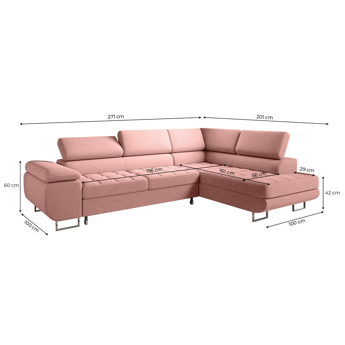 ECKSOFA Eden 4 Sitzplätze Korallenrosa - Pink, Holzwerkstoff (271/201cm) - Petits-meubles