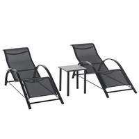 SONNENLIEGE 2er-Set Garten mit Beistelltisch aus gehärtetem Glas ,mit Rücken- und Armlehnen,59*169*66 cm ,Schwarz - Schwarz, Metall (169/66/59cm) - Vallsero