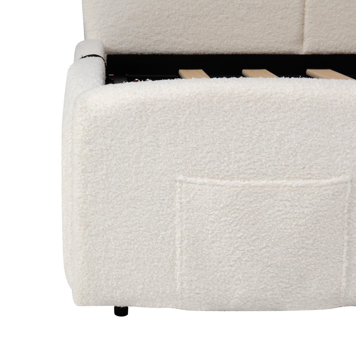 POLSTERBETT 90/200 cm beige aus Bouclé mit Stauraum und USB - Beige, Holzwerkstoff (90/200cm) - OKWISH