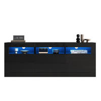 TV-SCHRANK 160x35cm Hochglanz LED-Beleuchtung 3 Fächer 2 Türen 2 Schubladen - Schwarz, Holz (44/22.5/70cm) - FLIEKS