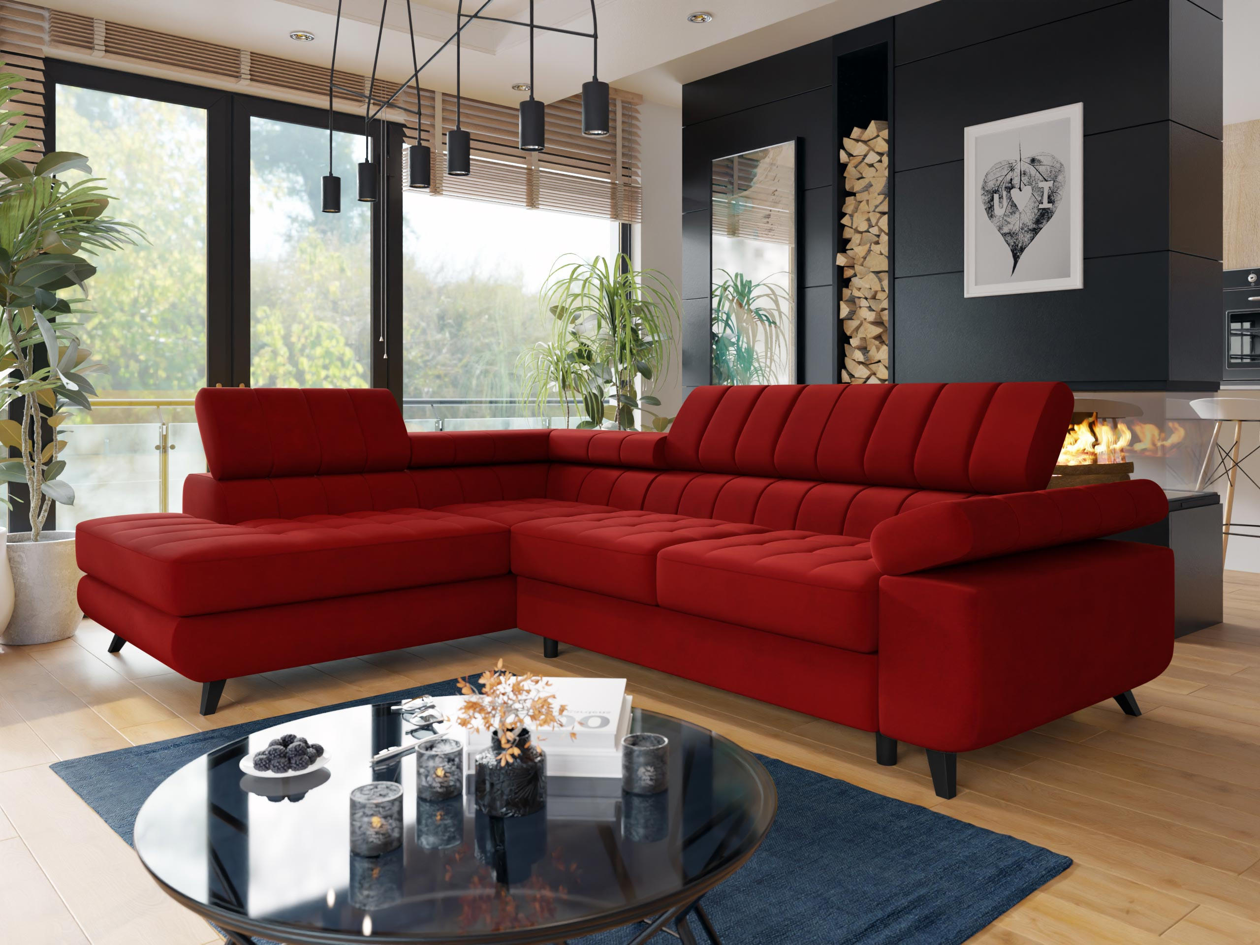ECKSOFA Nord Premium, Seite: Links - Anthrazit/Rot, Holz/Textil (264/203cm) - MIRJAN24