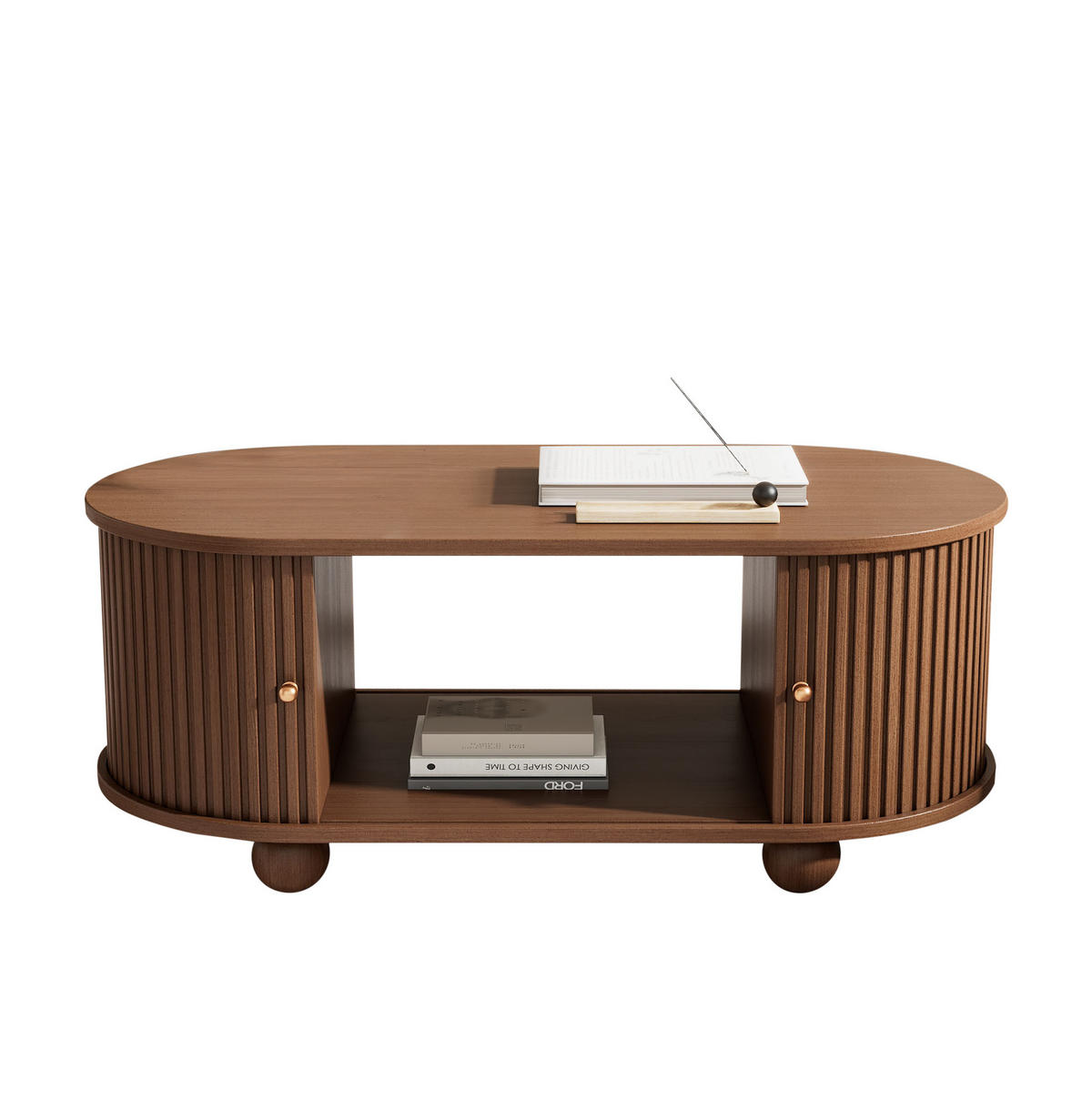 COUCHTISCH 100/50/40 cm walnussfarben aus MDF mit Schiebetüren und Stauraum - Walnussfarben, Holzwerkstoff (100/50/40cm) - OKWISH