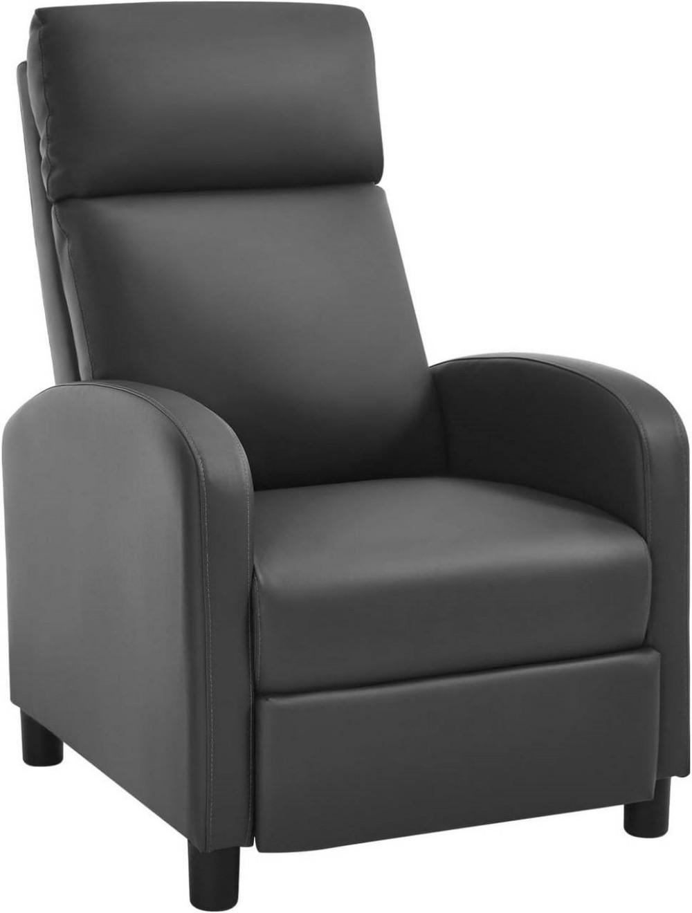 RELAXSESSEL mit Liegefunktion, Kunstleder, Grau - Schwarz/Grau, Kunststoff/Textil (65.5/102/89cm) - Woltu