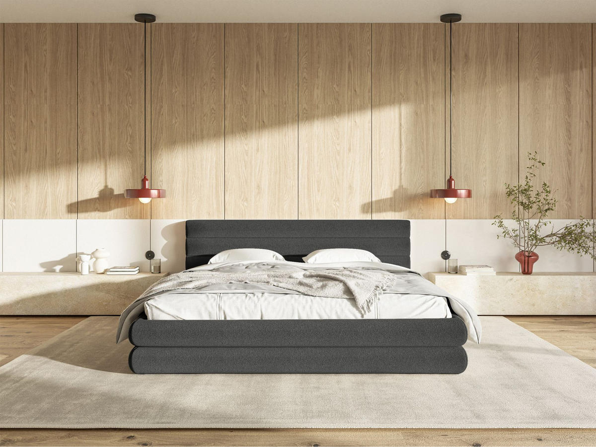 POLSTERBETT Alegre Grafit Chenille 140x200 cm - Schwarz/Graphitfarben, Holz/Textil (140/200cm) - Selsey