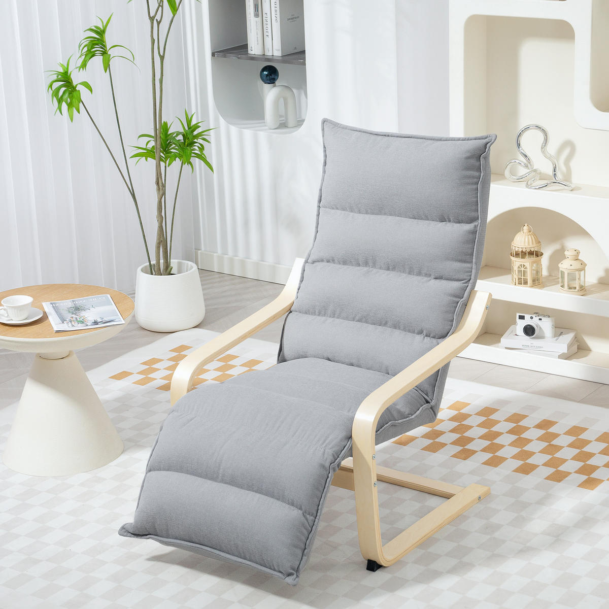 RELAXSSESSEL Sessel mit Verstellbar Fußteil, Armlehne für Wohnzimmer, Hellgrau - Hellgrau, Kunststoff (67/105/114cm) - HOMCOM
