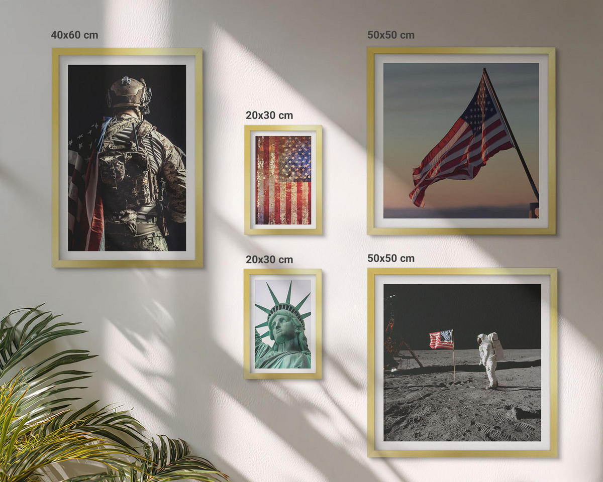 WANDBILDER 5er Set - 50x50 cm & 20x30 cm & 40x60 cm Goldrahmen - Ruhige Landschaften am Strand der Sonne - Goldfarben, Kunststoff (40/60cm) - ArtPrintCave