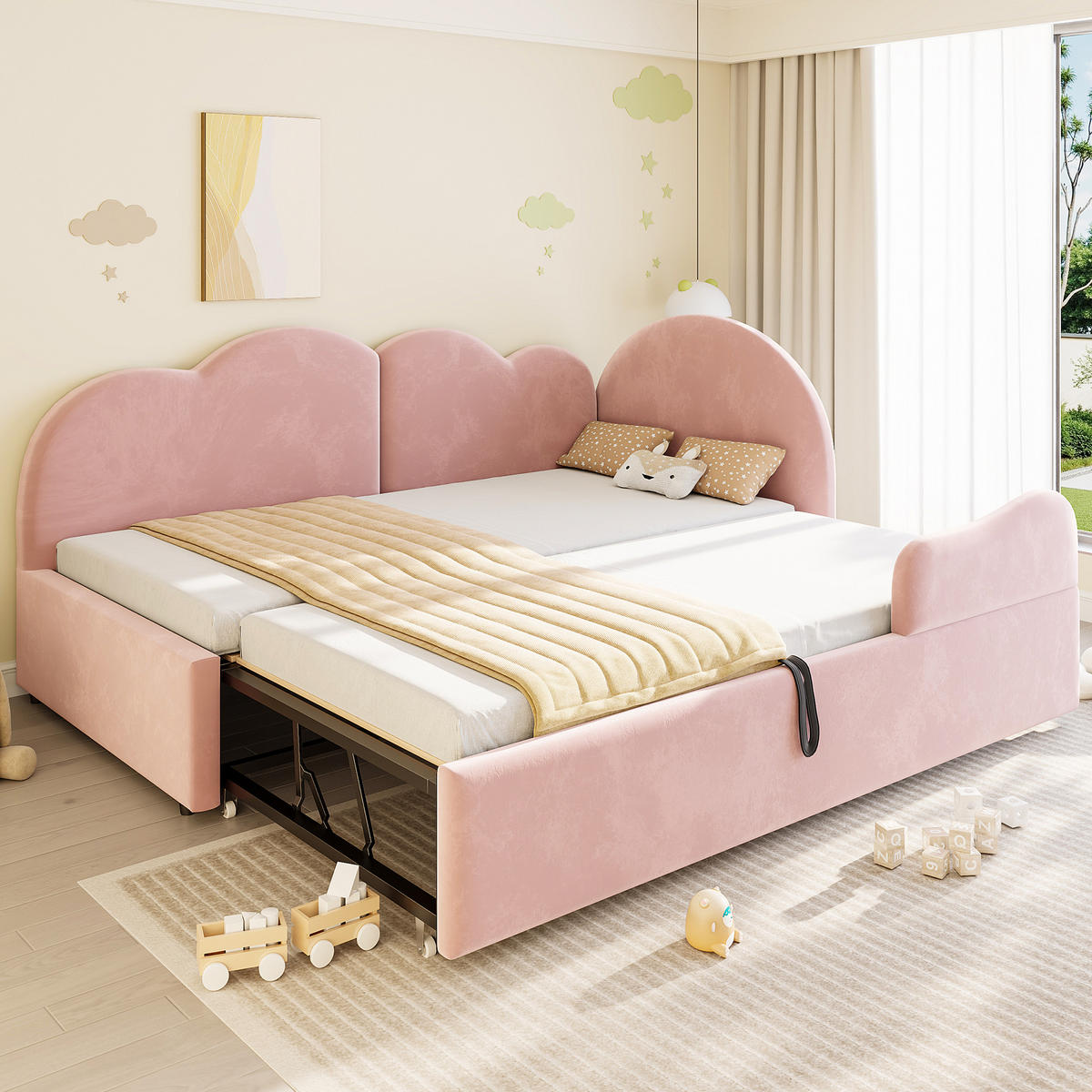 AUSZIEHBETT 90/200/190 cm L-Form, DE-41689, in Samtrosa - Pink, Metall (90/200cm) - ComfortXL