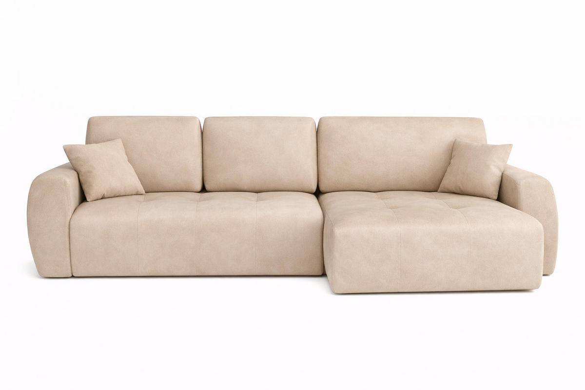 ECKSOFA Mit Schlaffunktion Und Bettkasten L-Form Ivo L, Veloursstoff Salvador, Beige, Rechts - Beige, Holz (250/142cm) - Kaiser Möbel