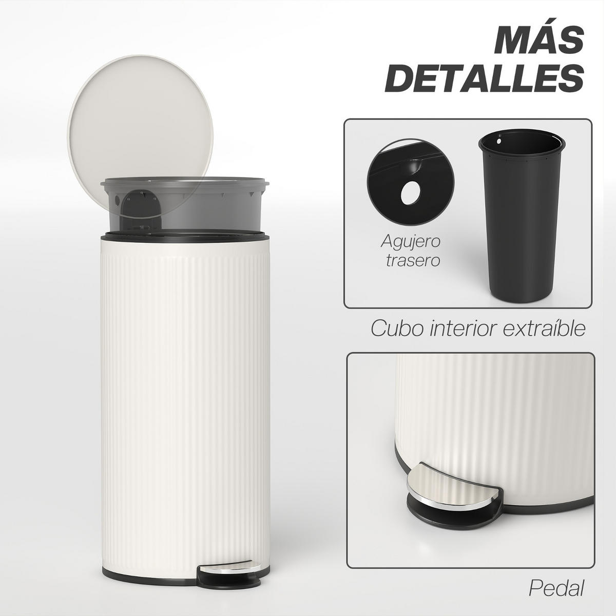 MÜLLEIMER KÜCHE 30L Treteimer mit Pedal, Softclose Deckel, Creme, 36/30/60,5 cm - Creme, Metall (30/60.5/36cm) - Rolipo
