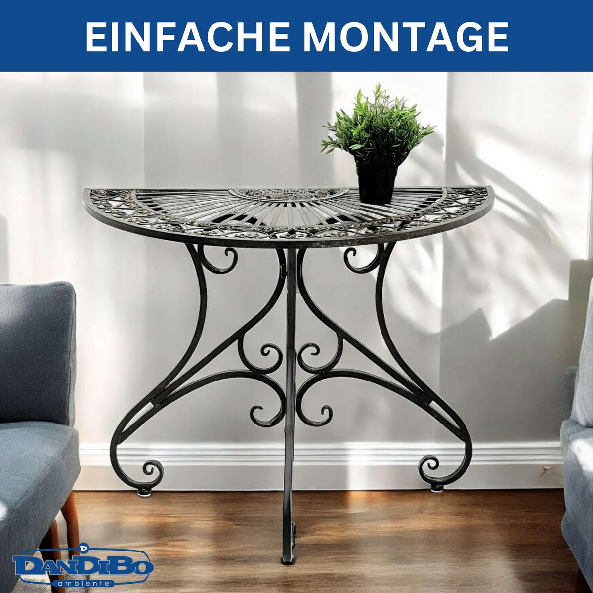 WANDTISCH Halbrund Metall Braun 90 cm - Braun, Metall (47/90/74cm) - DanDiBo