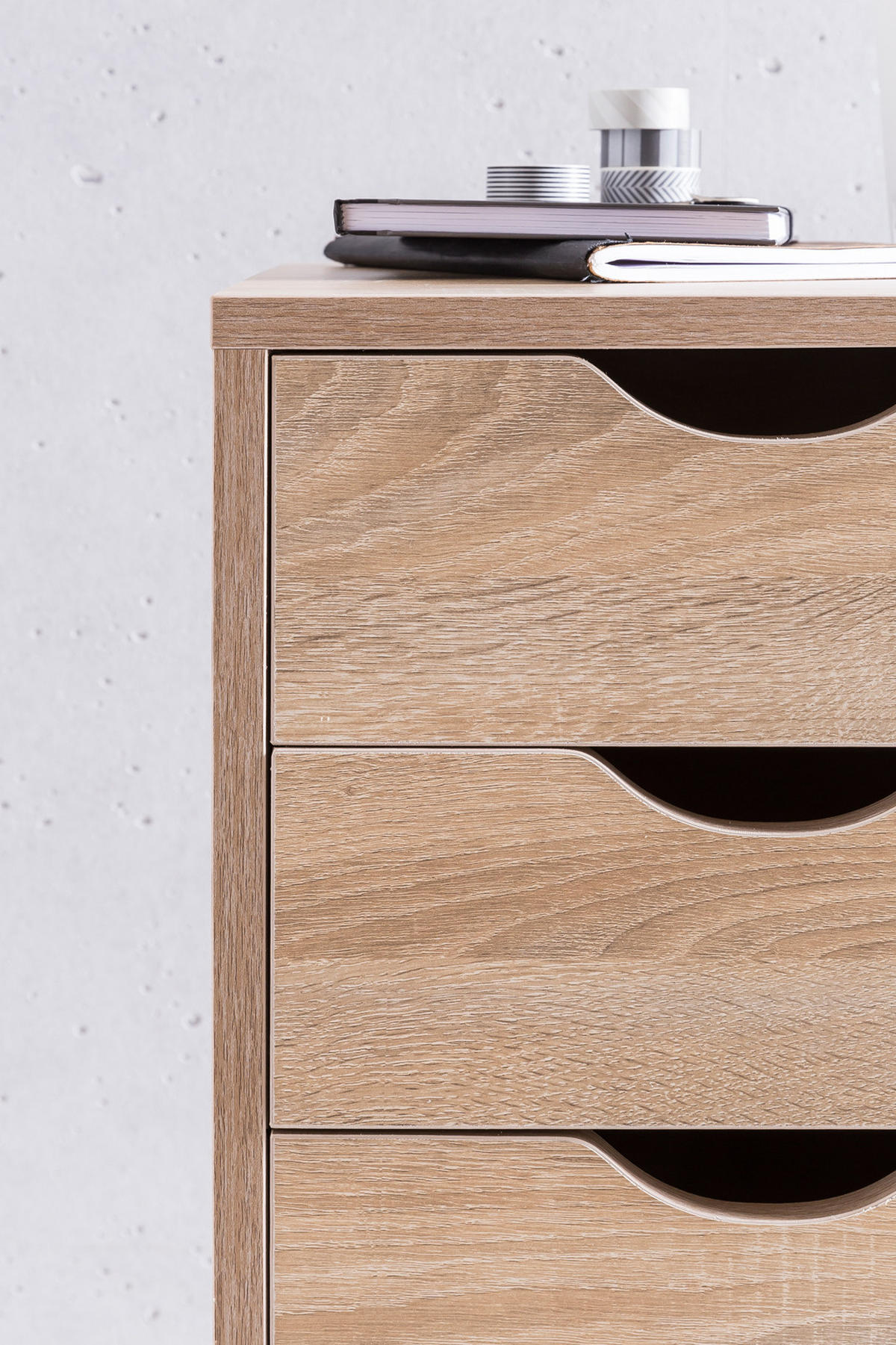 ROLLCONTAINER – MDF-Holz, Sonoma, 5 Schubladen, Rollen, für Büro oder Wohnzimmer - Beige/Schwarz, Holz/Kunststoff (38/64/33cm) - KADIMA DESIGN