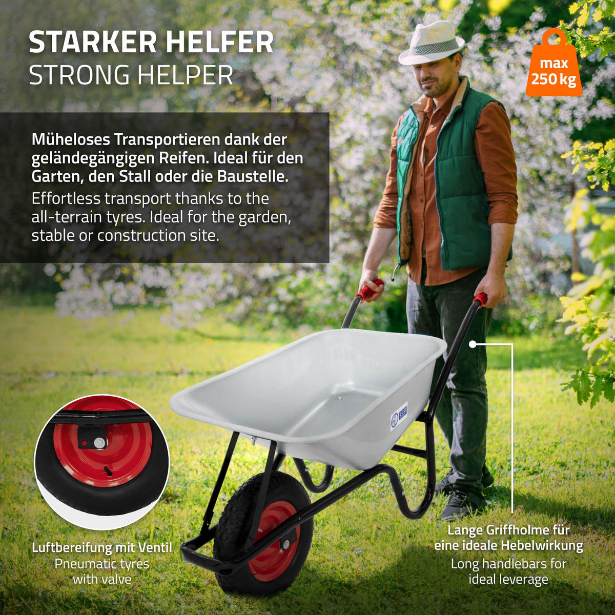 SCHUBKARRE - Silberfarben, Metall (59/65/143cm) - ECD-Germany