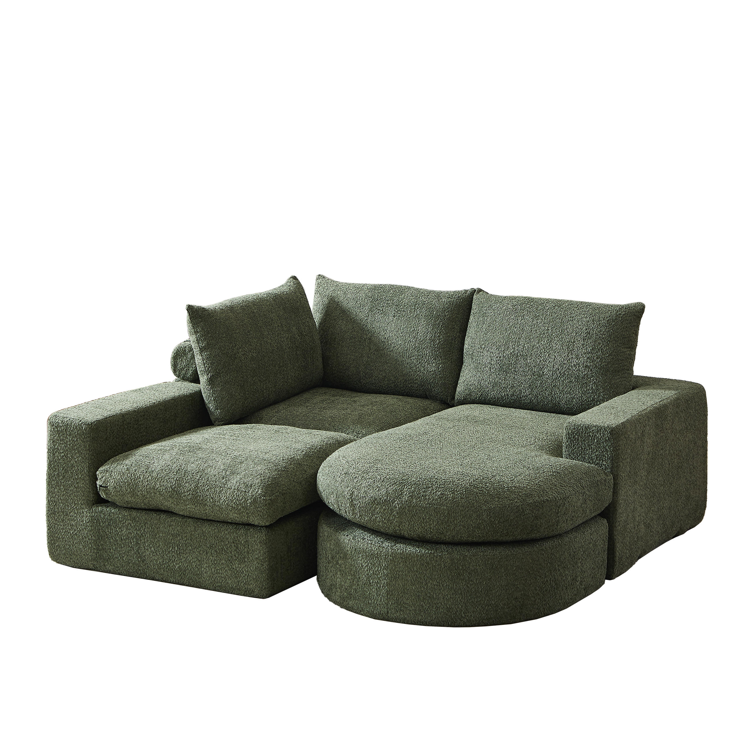 SCHLAFSOFA aus Chenille mit Liegestuhl und Kompressionsschaum - Grün, Textil (251/81/160cm)
