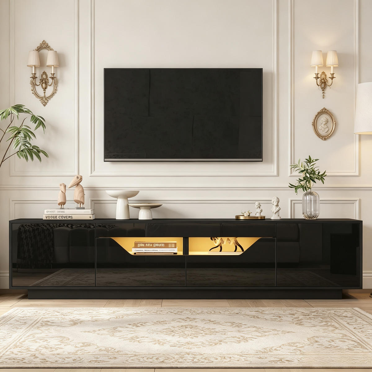 TV-LOWBOARD 180x40x45cm Schwarz mit LED, 2 Schränken - Schwarz, Holzwerkstoff (180/45/40cm) - FLIEKS