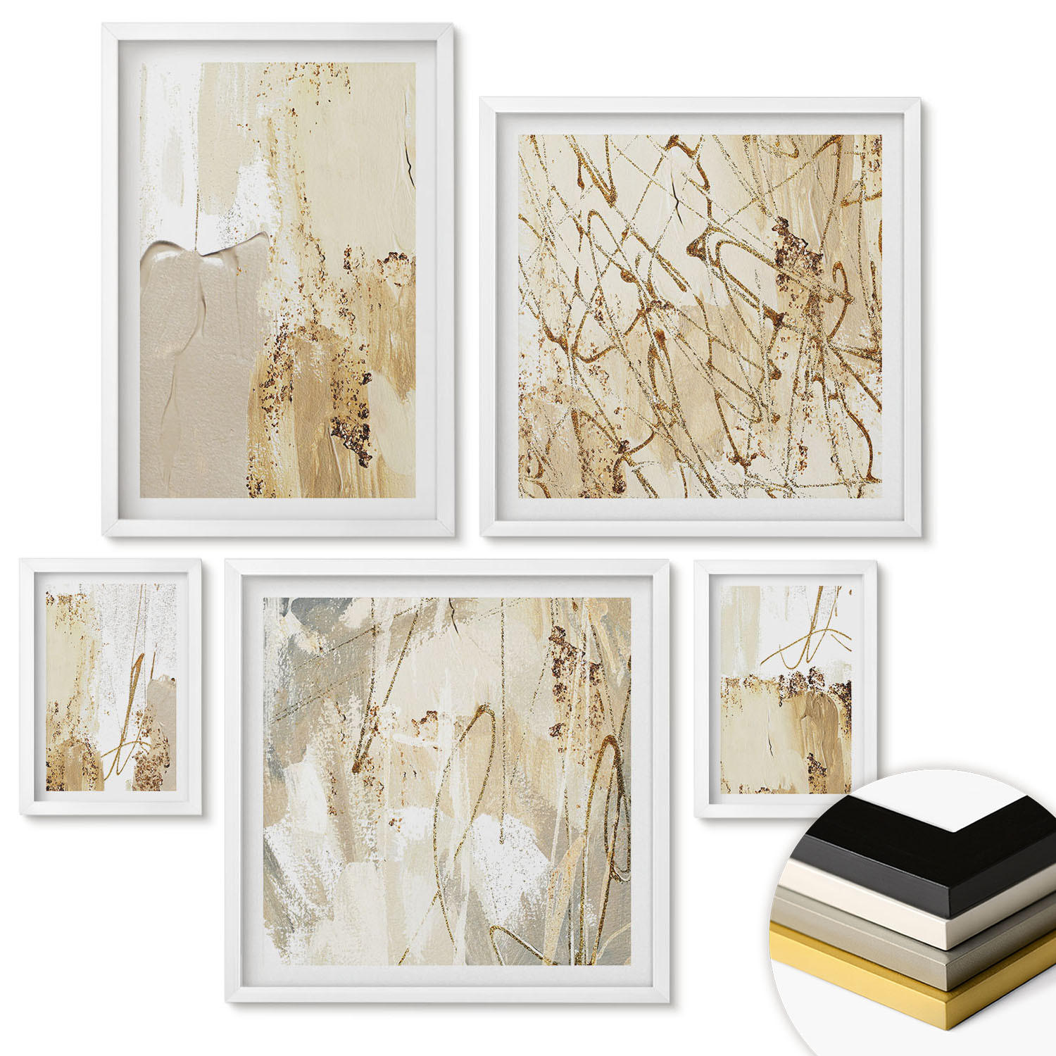 WANDBILDER 5er-Set - 50x50 cm & 20x30 cm & 40x60 cm Weißer Rahmen - Retro-Blumenmuster aus verschiedenen Städten - Weiß, Kunststoff (40/60cm) - ArtPrintCave