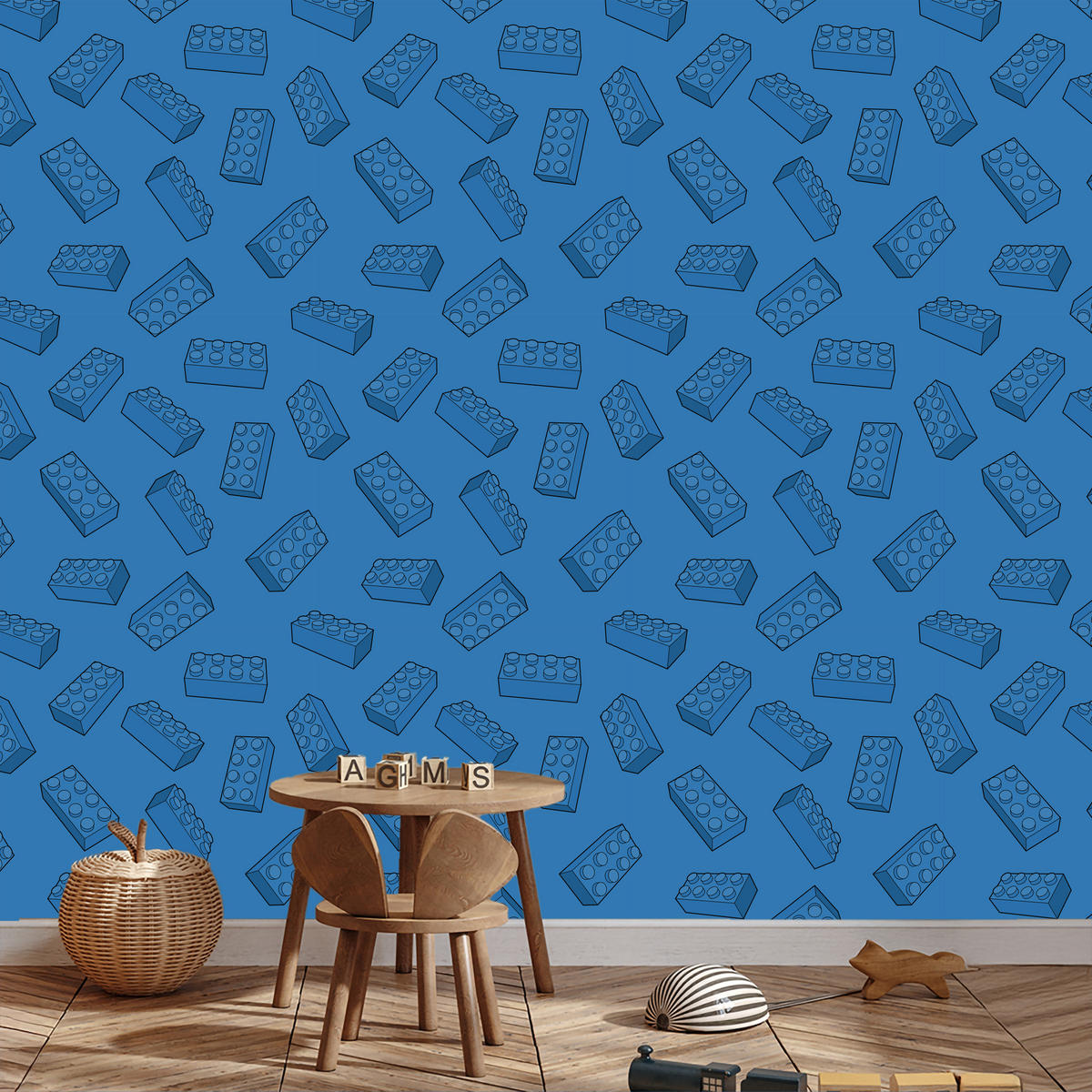 VLIESTAPETE Spielzeug-Bausteine – Blau – 50x1000 cm - Blau, Papier (50/1000cm) - Muralo