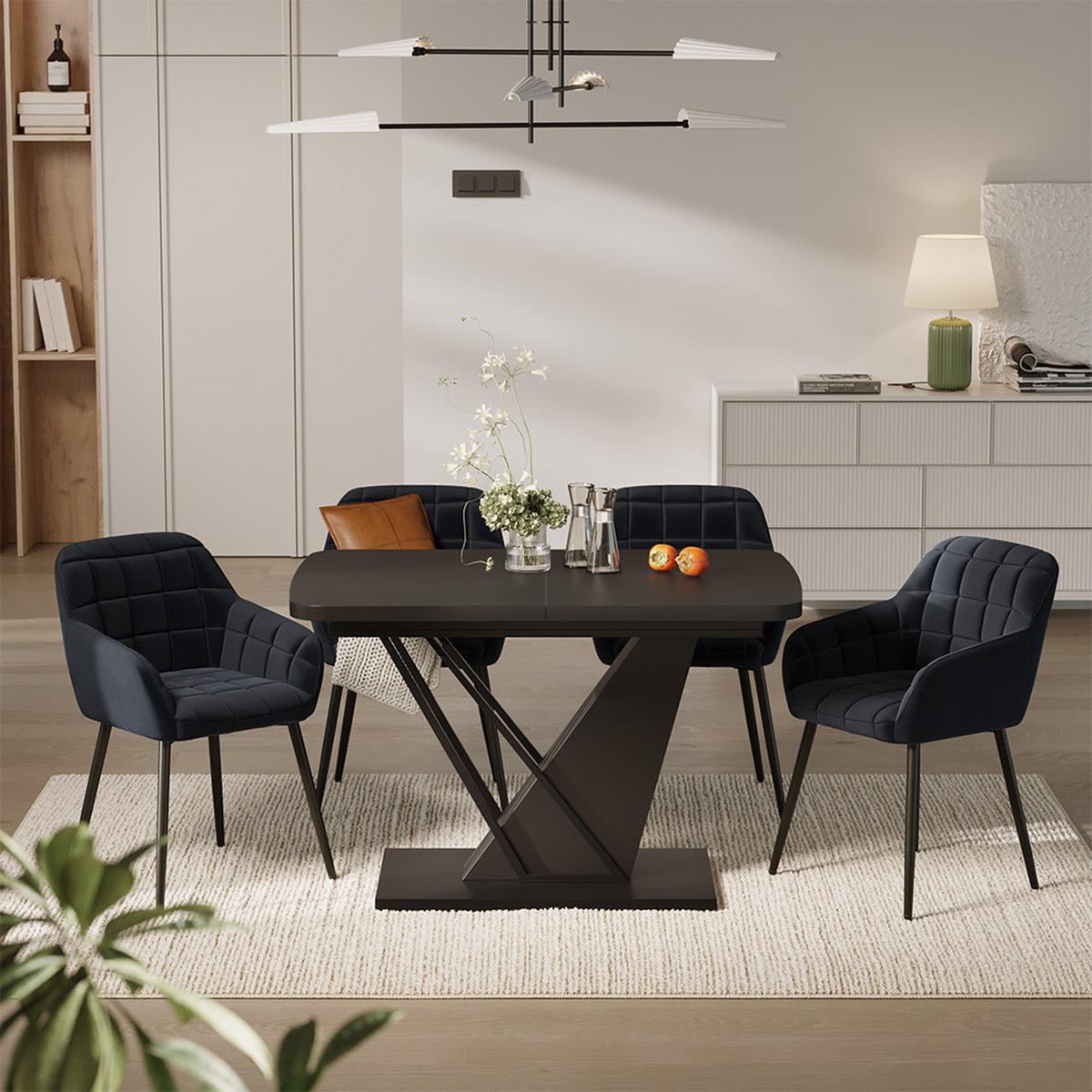 JEDILNA MIZA Fenaro, Črna, 120 x 80 cm s 4 jedilnimi stoli - črna, leseni material (120/76/80cm) - Vicco
